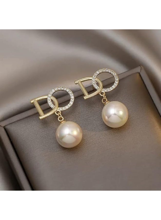 Ucanbe Luxury Crystal Pearl Drop Earrings with DO Letter | Elegant Shiny Fashion Jewelry for Women & Girls - Image 5